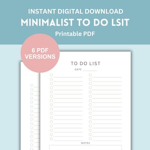 Liste minimale de tâches imprimable, modèle de liste de tâches simples, planificateur de productivité, A4/A5/Lettre/Demi, liste de tâches vierge minimaliste imprimable