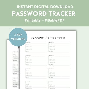 Może przedstawiać: Drukowany organizer haseł z dwoma wersjami, jedną z kolumną na adres e-mail, a drugą bez. Organizer zawiera sekcje na stronę internetową, nazwę użytkownika, hasło i notatki.