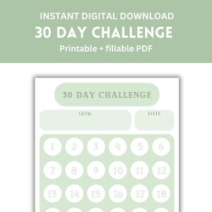 30 Day Challenge Tracker: Green Boho Planner (printable Fillable PDF ...
