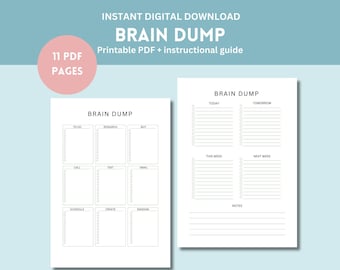 Brain Dump Printable PDF, Tasks List Template, Productivity Planner, priority task list, daily to-do lists, 9 page brain dump bundle
