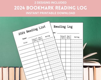 Reading log bookmark printable 2024, instant download PDF, reading list challenge, Bookshelf Tracker, Book Lover gift, book mark tracker