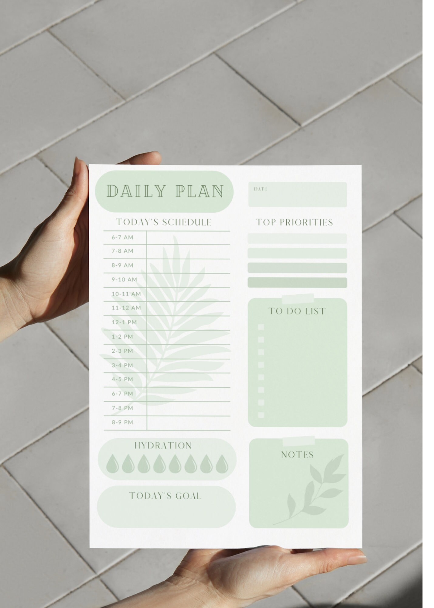 Daily Planner Printable and Fillable PDF, Green Planner, Personal ...