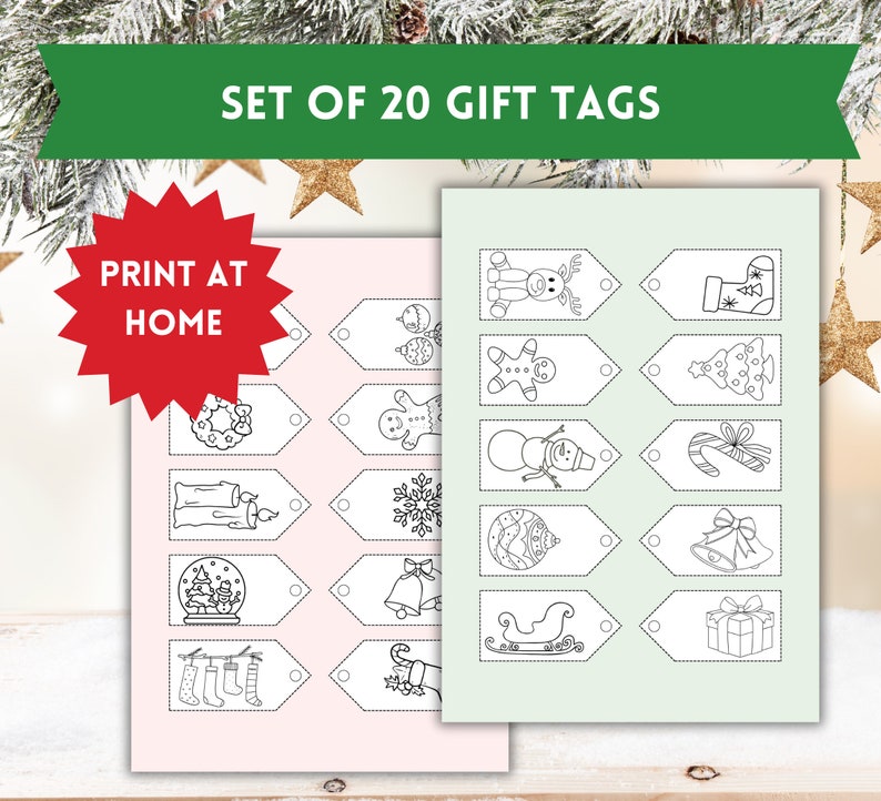 Printable Christmas Gift Tags for Colouring In, Kids Color at Home Gift ...