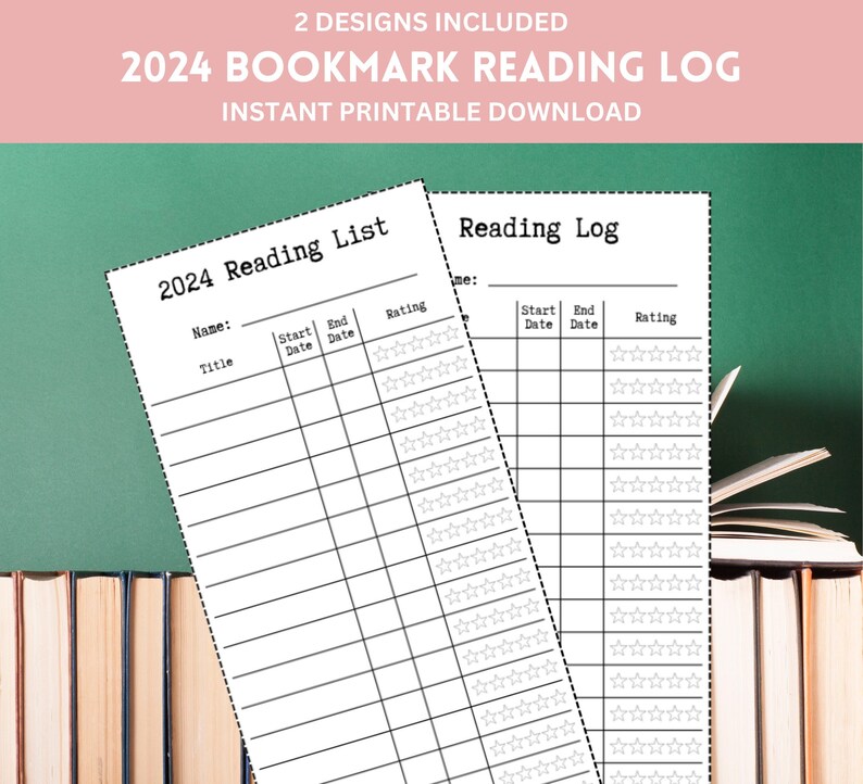 Reading log bookmark printable 2024 instant download pdf reading list