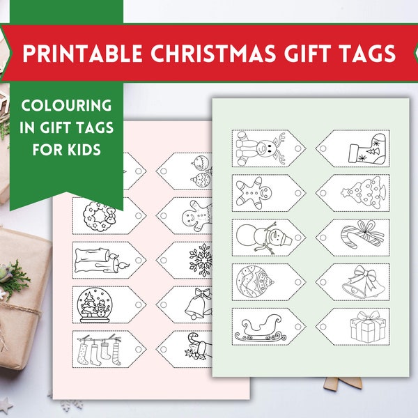 printable christmas gift tags for colouring in, Kids color at home gift tags, xmas present label, instant download