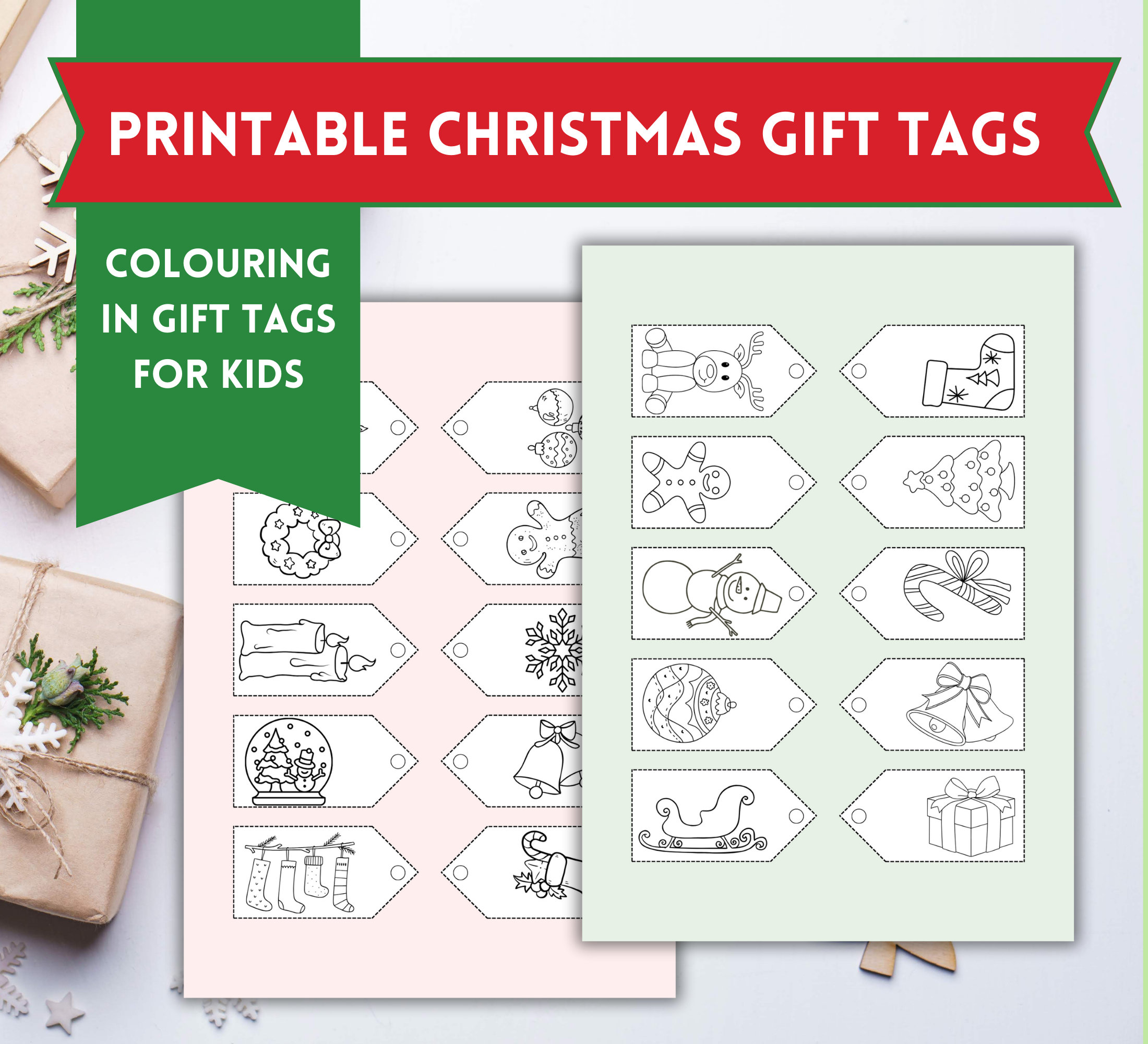 Printable Christmas Gift Tags for Colouring In, Kids Color at Home Gift ...