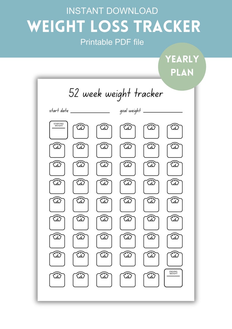 Table 52 Week Track 52 Week Weight Loss Tracker Printable: Yearly Goal Overview (PDF) - Etsy