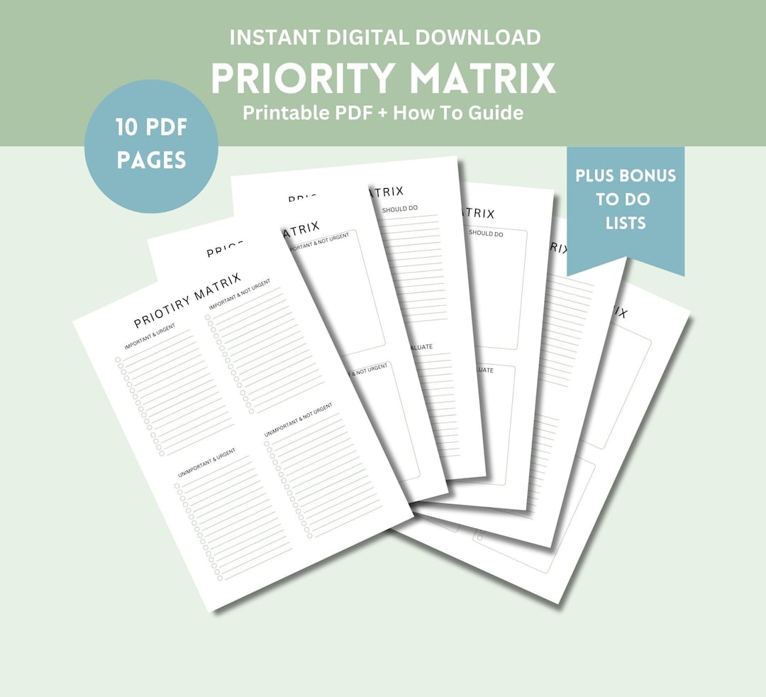 Priority Matrix Printable PDF, Tasks List Template, Productivity ...