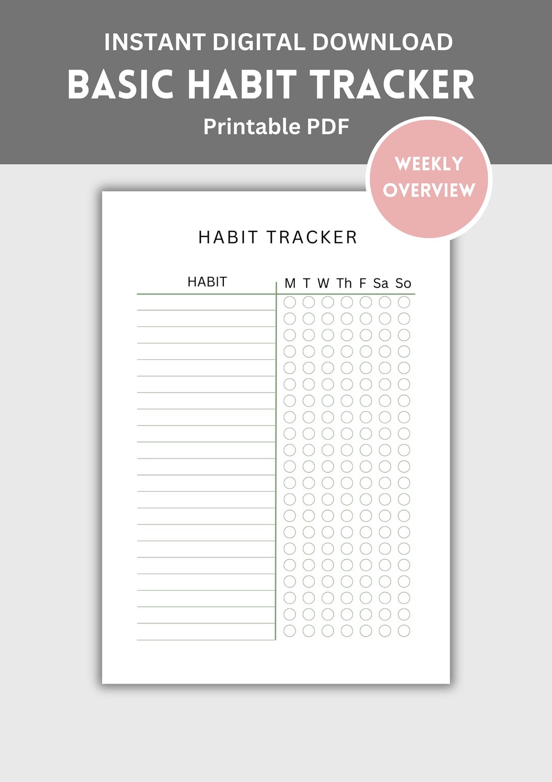 7 Day Habit Tracker Printable Instant Download Pdf 5 Habits - Etsy