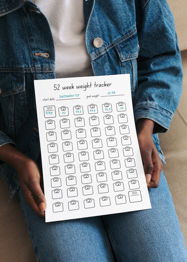 Weight Loss Tracker Printable, 52 Week Yearly Goal Overview, Instant ...
