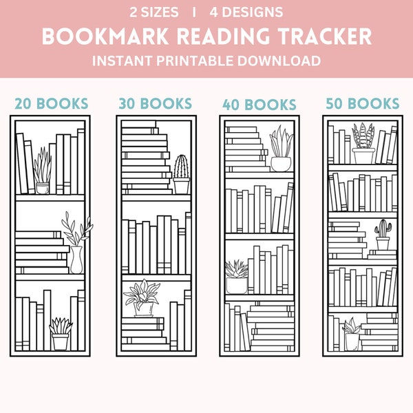 Bookshelf reading tracker printable bookmark, instant download PDF, reading log challenge, Coloring Bookshelf Tracker, Book Lover gift