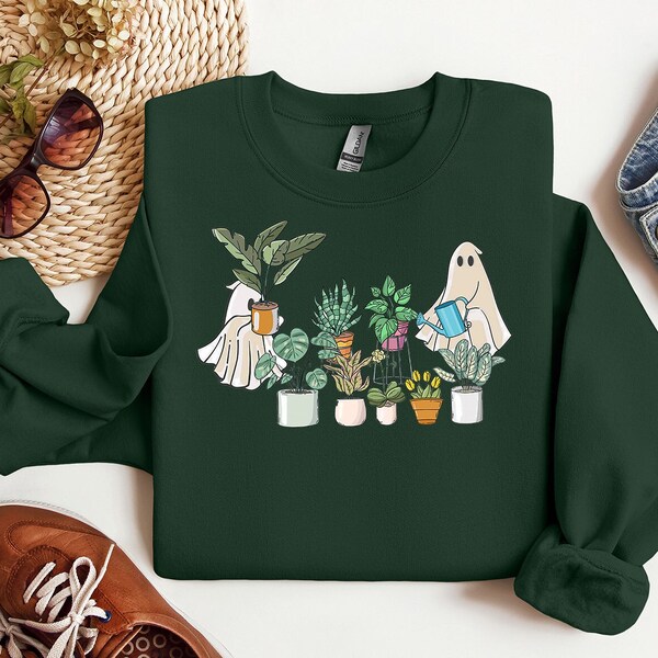 Ghost Plant Lady Sweatshirt, Halloween Plants Crewneck, Plant Lover Gift, Halloween Mom Sweater, Spooky Gardener Hoodie