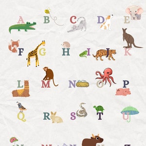 Animal Alphabet Printable Wall Art for Nursery