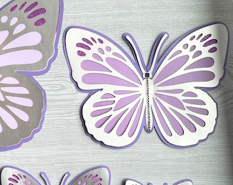 Decoración de pared con mariposas de papel 3D - Habitación de bebé, decoración de fiesta - Juego de 6