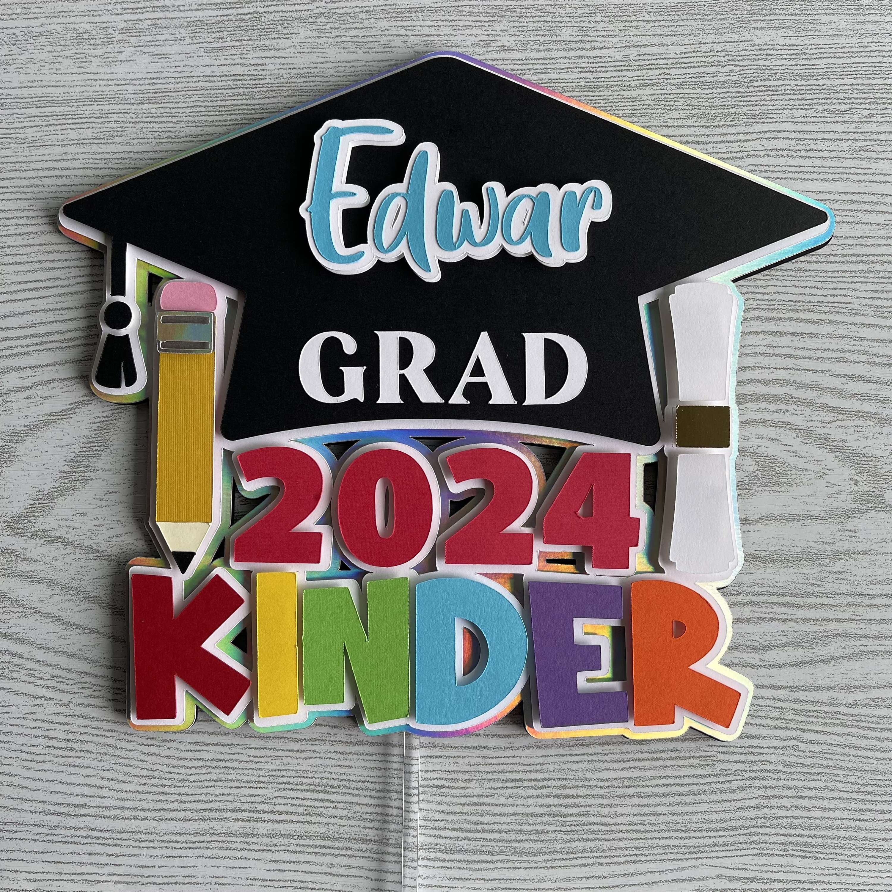 Personalized Kinder Graduation Cake Topper: Colorful Grad Party Decor ...