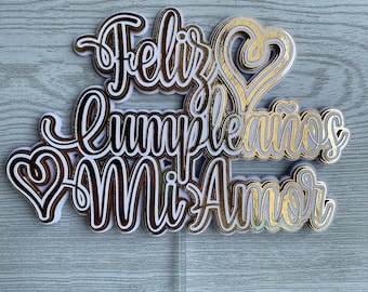 Feliz Cumpleaños Mi Amor Cake Topper, Feliz Cumpleaños Mi Amor Personalized Cake Topper, Custom Cake Topper in Spanish, Spanish Cake Topper