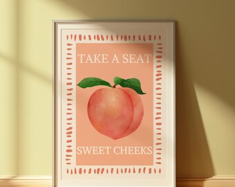 Funny Peach Bathroom Poster: Retro Toilet Art (Digital Download)
