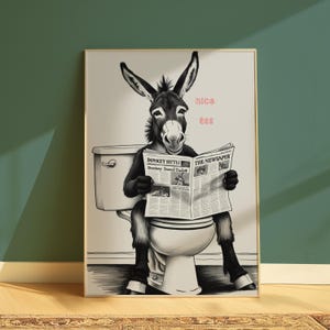 Trendy Bathroom Print Vintage Donkey Poster Minimalist Bath Art Funny Bathroom Poster Offbeat Wall Decor Print Digital Download 1 Print