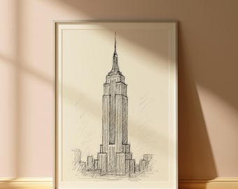 New York line art Print, NYC Art, Manhattan City Poster, Skyline Decor, Gift for City Lover, Empire State Building Art Print, digital art