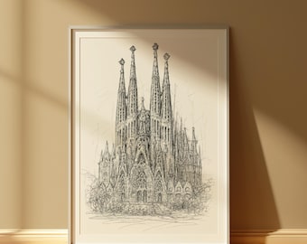 Sagrada Familia Line Art Print: Barcelona Architecture (Digital Download)