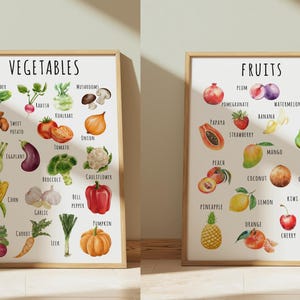 Vegetables and Fruits Educational Posters, Classroom Decor, Watercolor Vegetables Poster, Rainbow Nursery Wall Decor, Montessori Materials