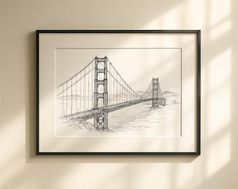 San Francisco Line Art Print | Golden Gate Bridge horizontal Poster | California Wall Art | City Printable |Home Decor Gift | digital art