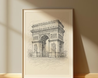 Arc de Triomphe Line Art Print | Paris Architecture Sketch | French Landmark Wall Art | Minimalist City Drawing | Digital Download