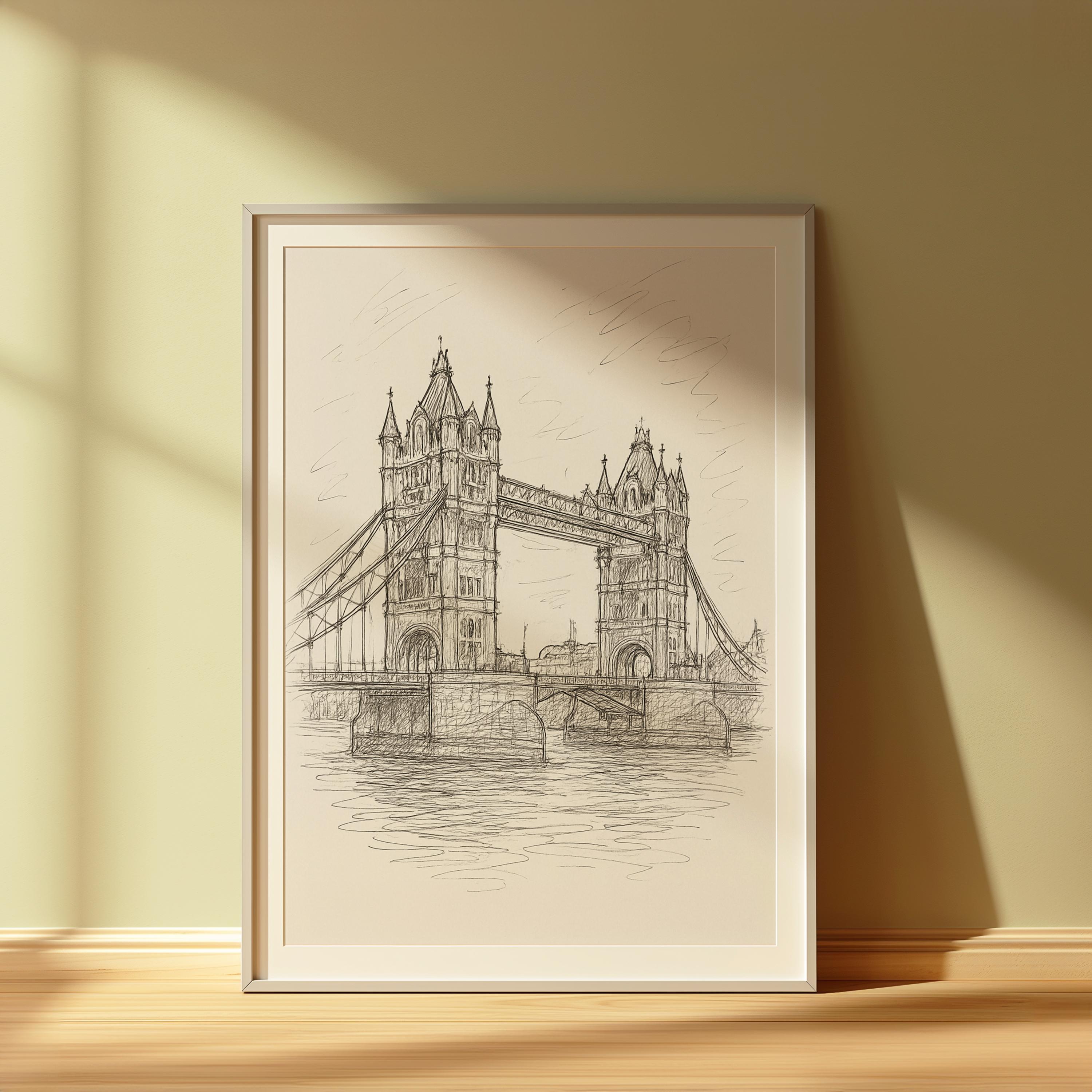 ヴィンテージタワーブリッジスケッチ：ロンドンアンティークライン