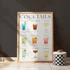 Retro Cocktail Recipe Print: Illustrated Bar Cart Art (Digital Download)