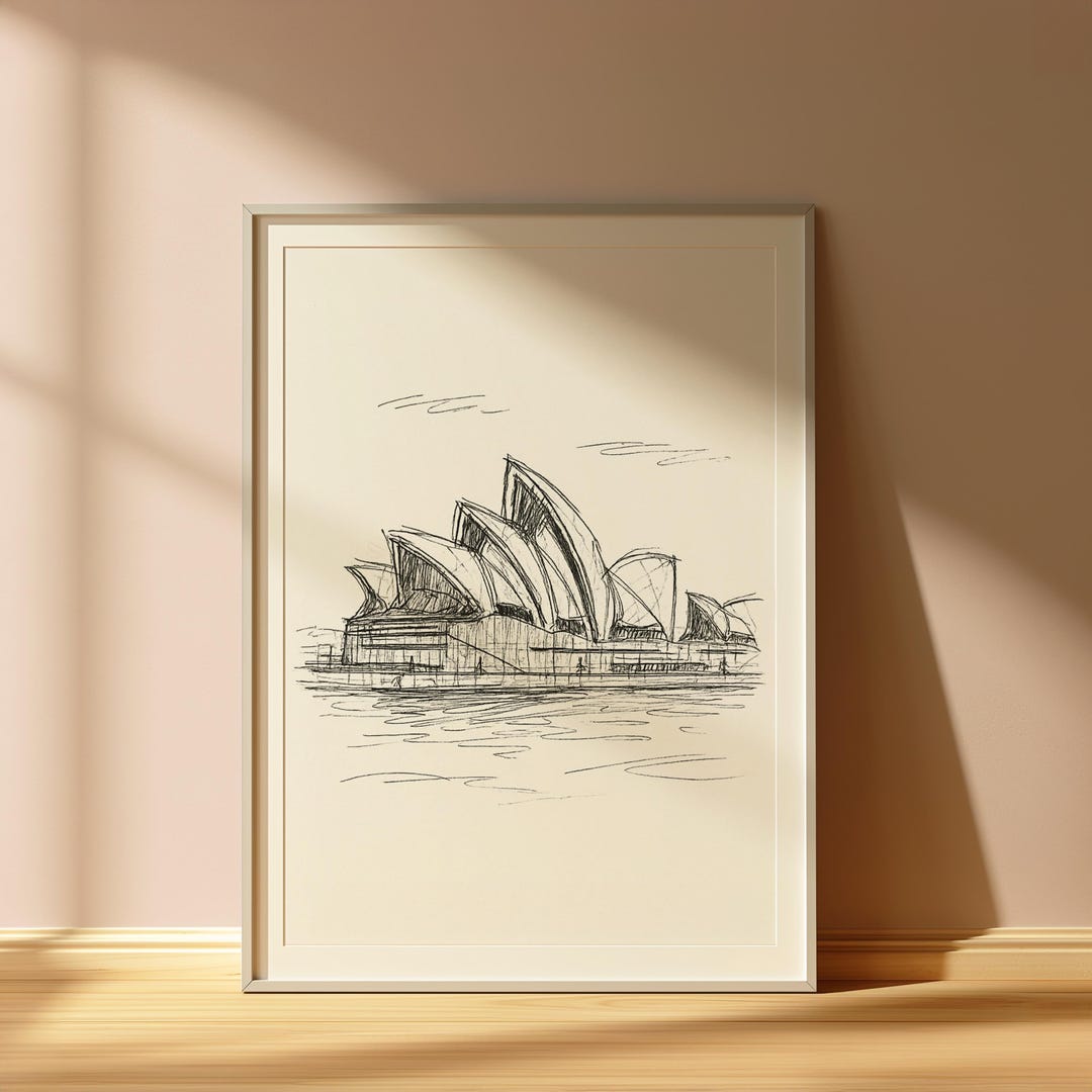 Sydney Opera House Print: Minimalist Black and White Line Art (digital ...