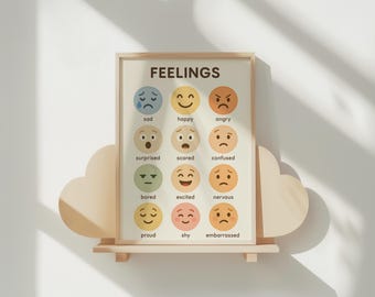 Feelings Poster for Kids | Montessori Emotions Chart | Toddler Learning Wall Art | Educational Printable | digital Download