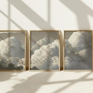Cloud Painting Print Set of 3, Vintage Clouds, Room Aesthetic, Printable Art, Above Bed Art, Neutral Landscape Painting, Vintage Wall Art