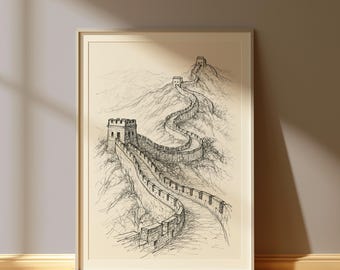 The Great Wall of China Art Print – Vintage Travel Poster, line art Wall Art for Home Decor, Unique Gift Idea, Interior Wall Decor, DIGITAL