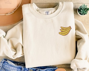 Embroidered banana sweater, Embroidered Fruit Sweatshirt, Cute Fruit Top