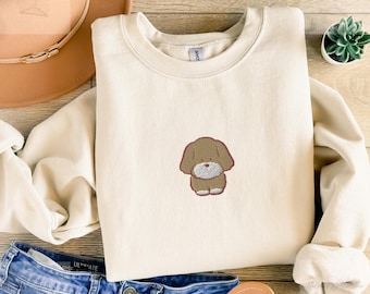 Embroidered poodle puppy sweatshirt, embroidered puppy pullover, Dog lover Top