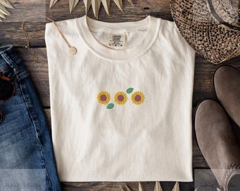 Embroidered Sunflower T-Shirt, Embroidered Unisex Top, Summer Vibe shirt