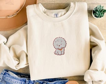 Embroidered Pomeranian sweatshirt, cozy unisex pullover, Embroidered Dog Top, Dog lover Too