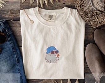 Embroidered Cat T-Shirt, Cat Lover Tee, Summer Vibe Top