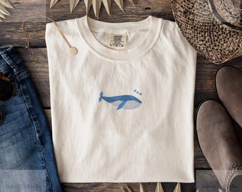 Embroidered Whale T-shirt, Unisex Sea Animal Shirt, Summer Vibe T-shirt