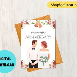 Printable Anniversary Card, Happy Wedding Anniversary Card, Lovely romantic Card, Printable Digital Card