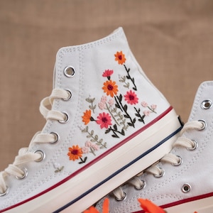 Custom Converse Chuck Taylor Embroidered,Custom Embroidered Wedding Sneakers,Bridal Flowers Embroidered Shoes,Personalized Bride Sneakers
