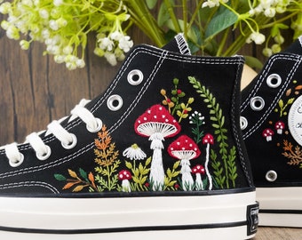 Custom Mushroom Converse Embroidery Chuck Taylor/Handmade Personalized Sneakers/Whimsical Embroidered Gift Art/Mushroom Embroidered Sneakers