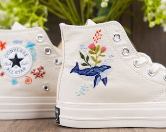 Custom Converse Chuck Taylor Embroidered,Personalized Converse Embroidery Shoes,Custom Whale Design,Unique Handmade Gift for Sneaker Lovers