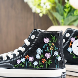 Custom Converse Chuck Taylor Embroidered,Custom Embroidered Wedding Sneakers,Bridal Flowers Embroidered Shoes,Personalized Bride Sneakers