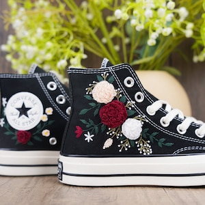 Custom Converse Chuck Taylor Embroidered,Custom Embroidered Wedding Sneakers,Bridal Flowers Embroidered Shoes,Personalized Bride Sneakers