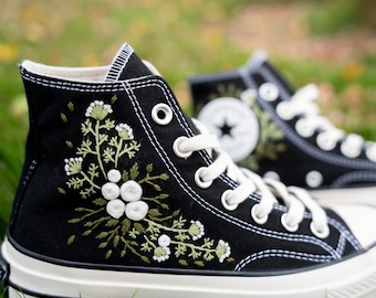 Custom Embroidered Wedding Sneakers: Bridal Flower Shoes