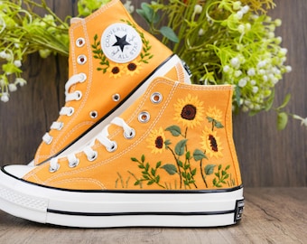 Custom Converse Chuck Taylor Embroidered,Bridal Flowers Embroidered Shoes, Personalized Sunflower Sneakers,Sunflower Sneakers