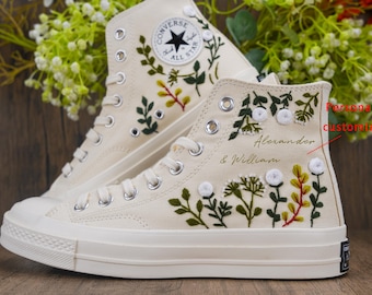 Custom Embroidered Wedding Sneakers, Bridal Flowers Embroidered Shoes,Wedding Flowers Embroidered Sneakers, Personalized Bridal Sneaker