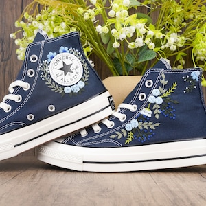 Custom Converse Chuck Taylor Embroidered,Custom Embroidered Wedding Sneakers,Bridal Flowers Embroidered Shoes,Personalized Bride Sneakers