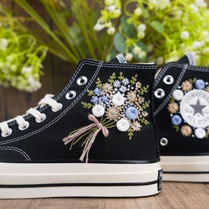 Custom Converse Chuck Taylor Embroidered,Custom Embroidered Wedding Sneakers,Bridal Flowers Embroidered Shoes,Personalized Bride Sneakers